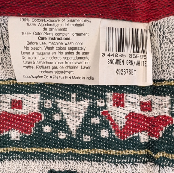 Vintage Bath Towel Set Cecil Saydah Snowmen Christmas Holiday Cotton Soft - Picture 12 of 14